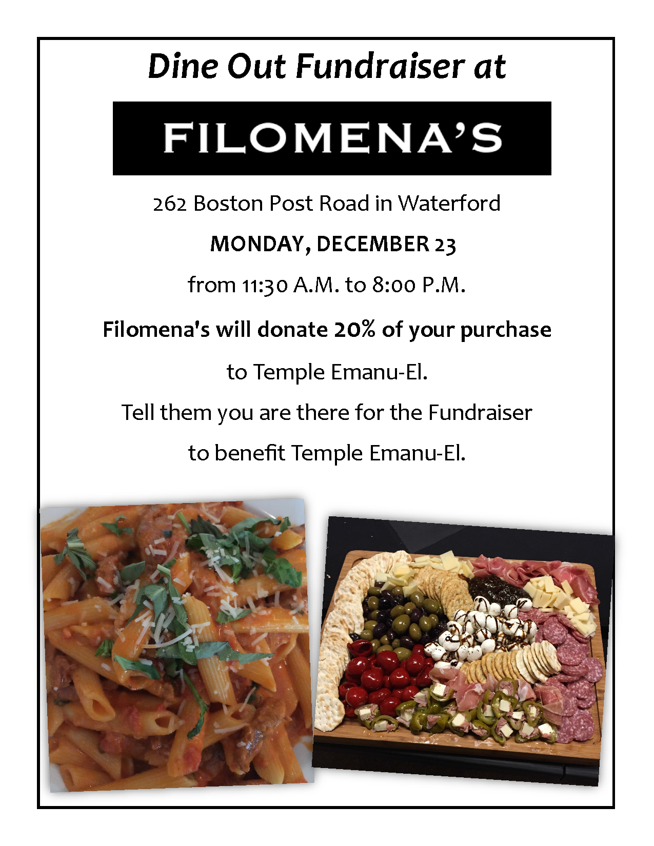 Dine to Donate at Filomenas – Dec. 23