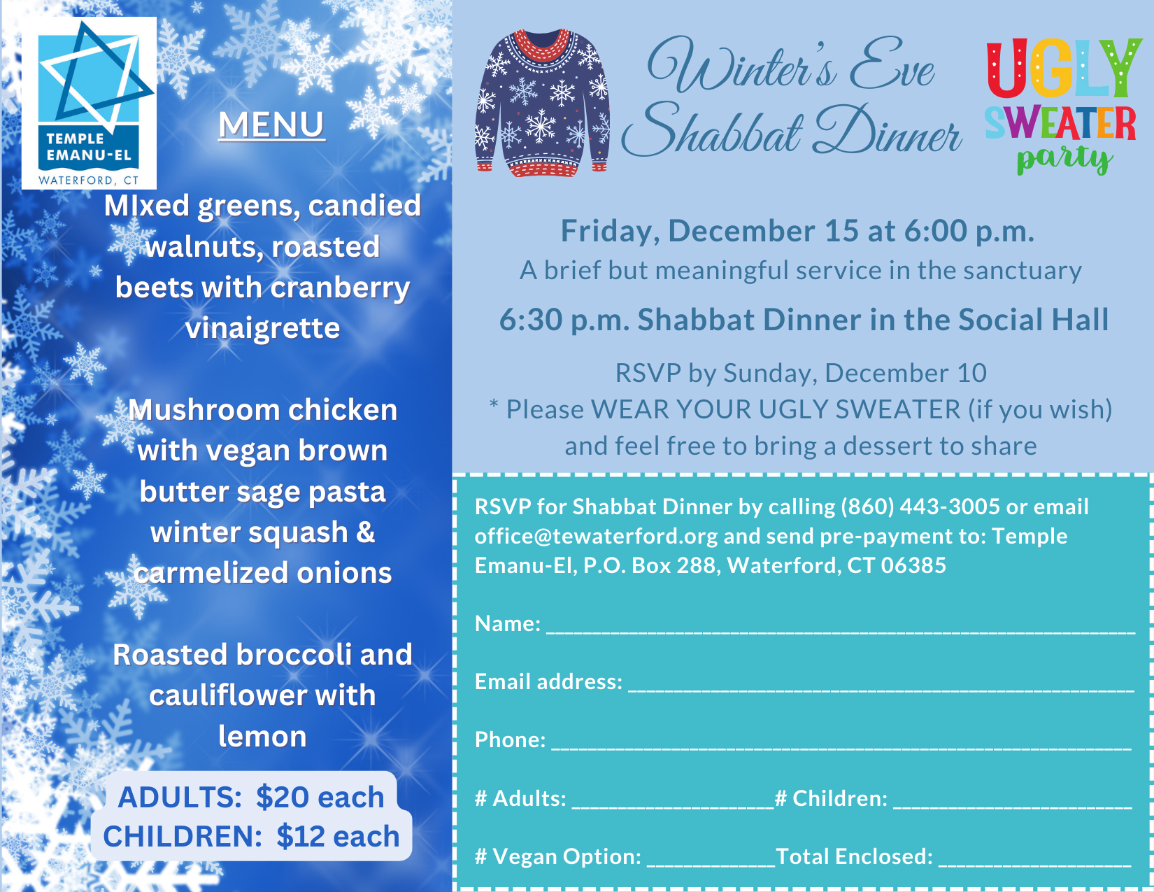 December Shabbat Dinner Temple Emanu El Waterford CT   December Shabbat Dinner 3 